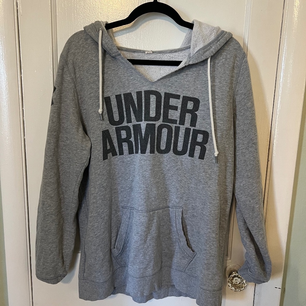 Under Armour Grey V Neck Hoodie Sweatshirt Size XL